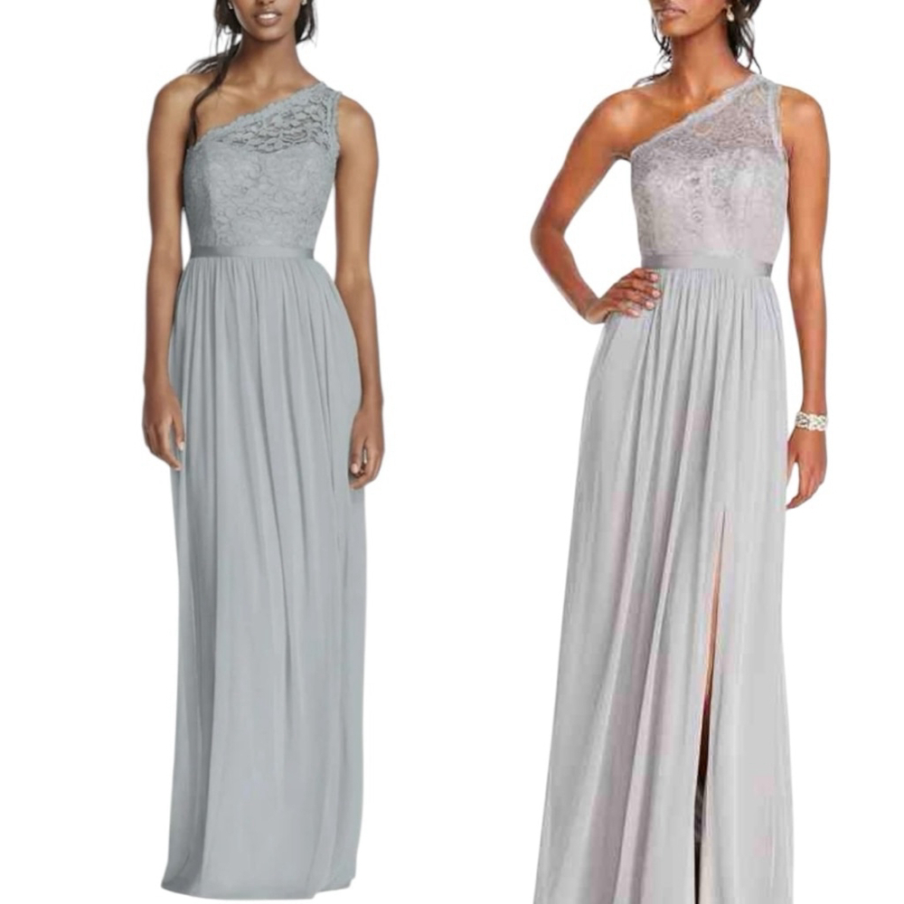 David’s Bridal Portobello Maxi One Shoulder Dress, M, Mystic Gray